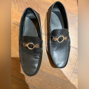 Versace Black Loafers with Gold Medallion